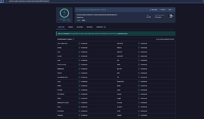 The main program's antivirus engine scan results